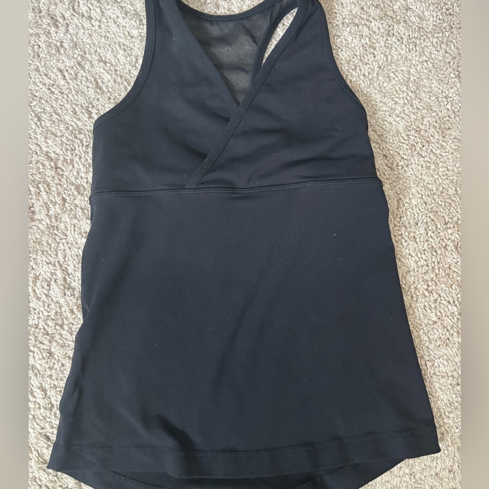 Lululemon black deep V tank With mesh Seaver back Size 6